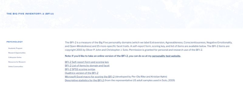BFI-2 personality inventory from Colby College