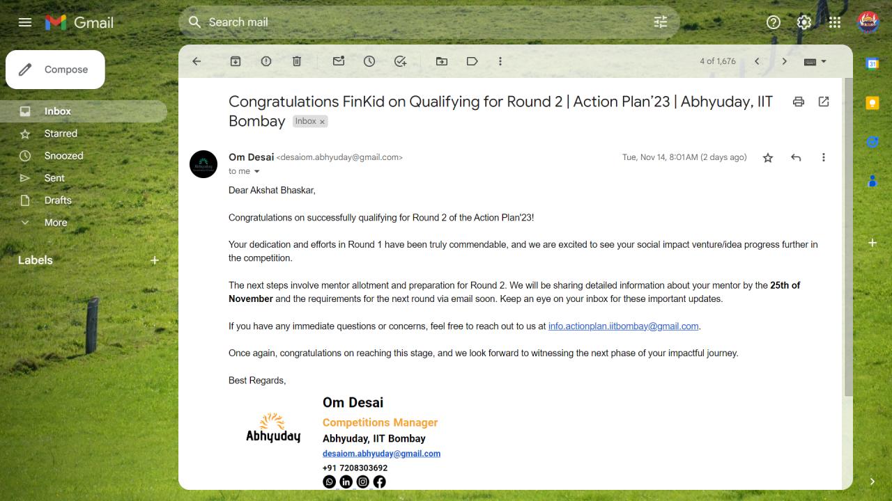 Qualified to Round 2, Abhyuday Action Plan 2023, IIT Bombay.