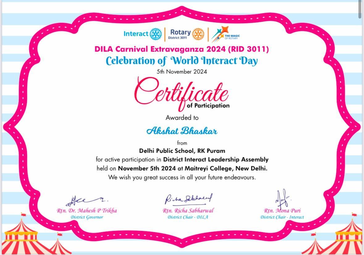 DILA 2024 certificate, Rotary International District 3011.