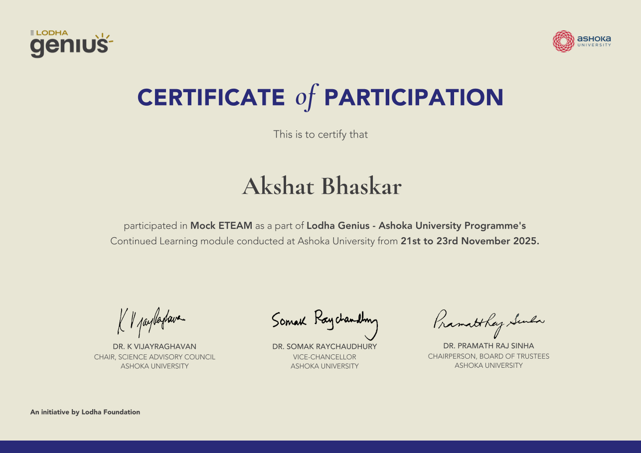 Mock ETEAM, the Continued Learning module at Ashoka University.