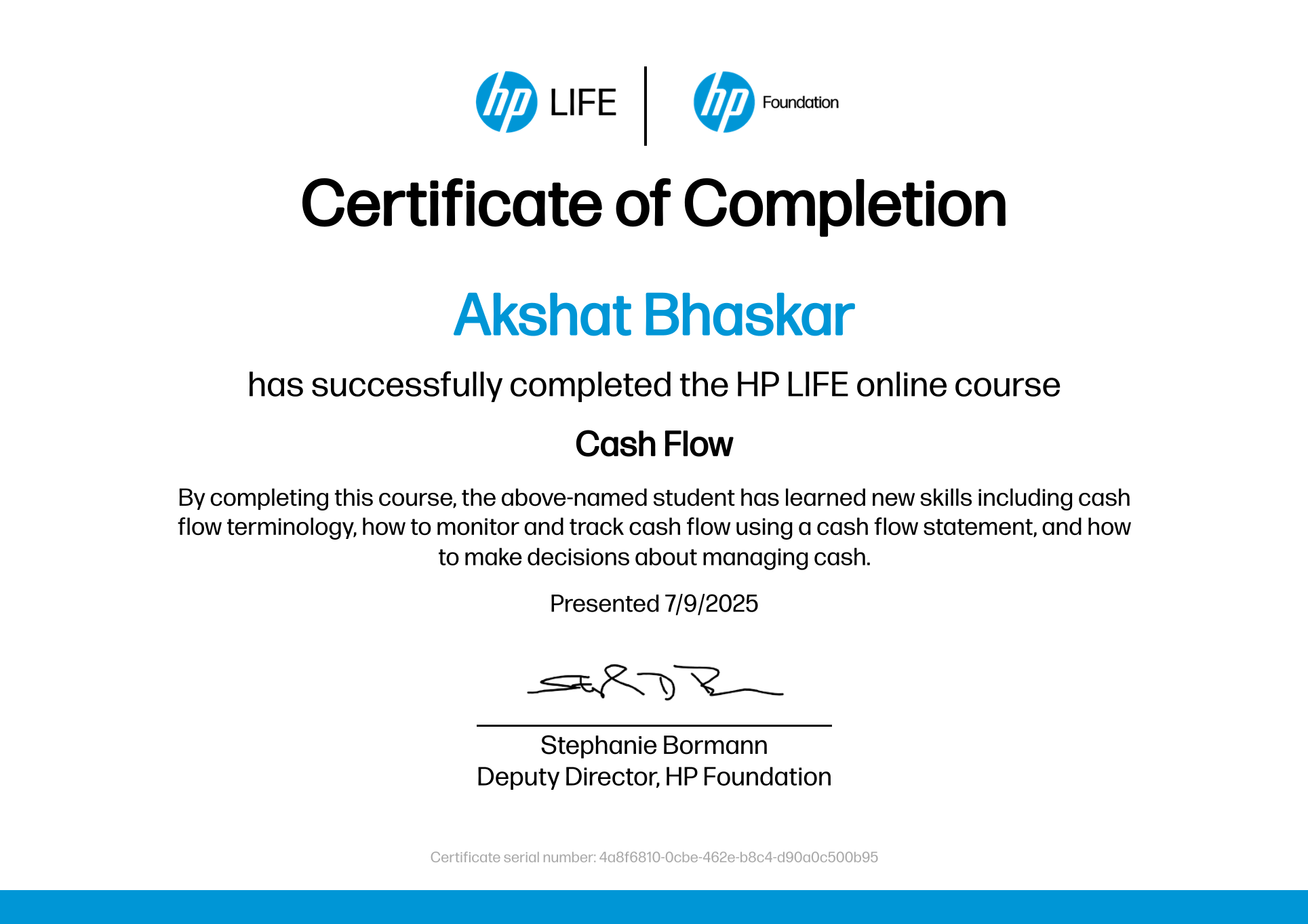 HP LIFE certification: Cash Flow.