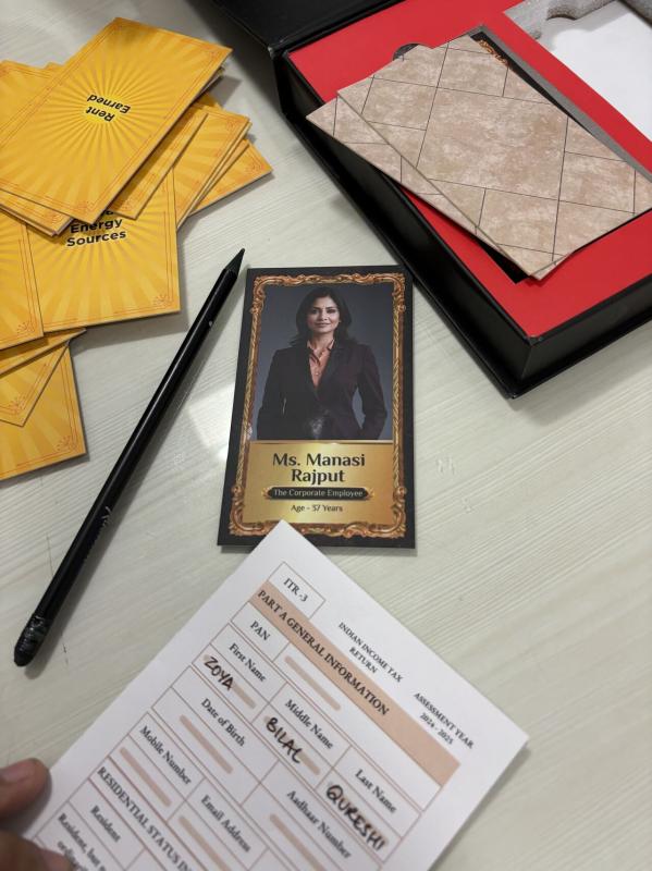 TaxCity components: persona cards and a mock ITR-3 return.